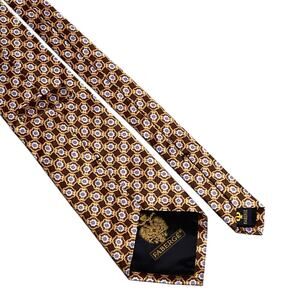 Faberge Smooth Silk Tie Brown Blue Floral Pattern Pointed Necktie Handmade USA